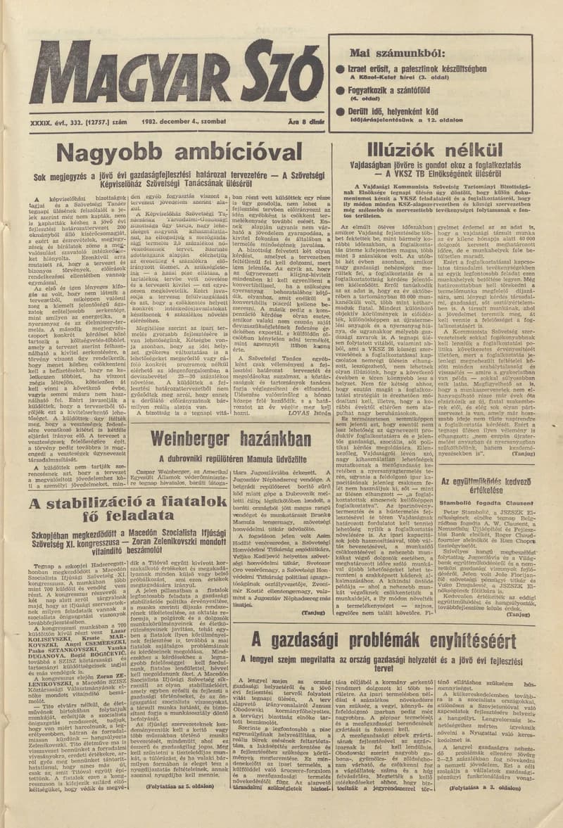 Magyar Szó, 39. évf. 1982. december 4. 332. sz. 1–24. oldal