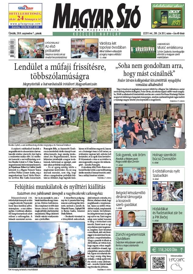 Magyar Szó, 75. évf. 2018. szeptember 7. 208. sz. 1–16. oldal