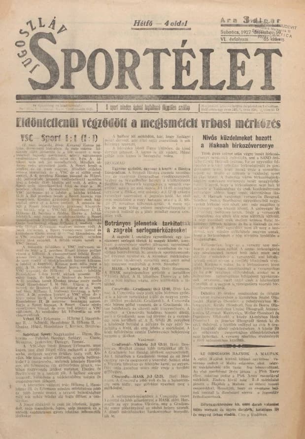 Jugoszláv sportélet, 6. évf. 1927. december 19. 65. sz.
