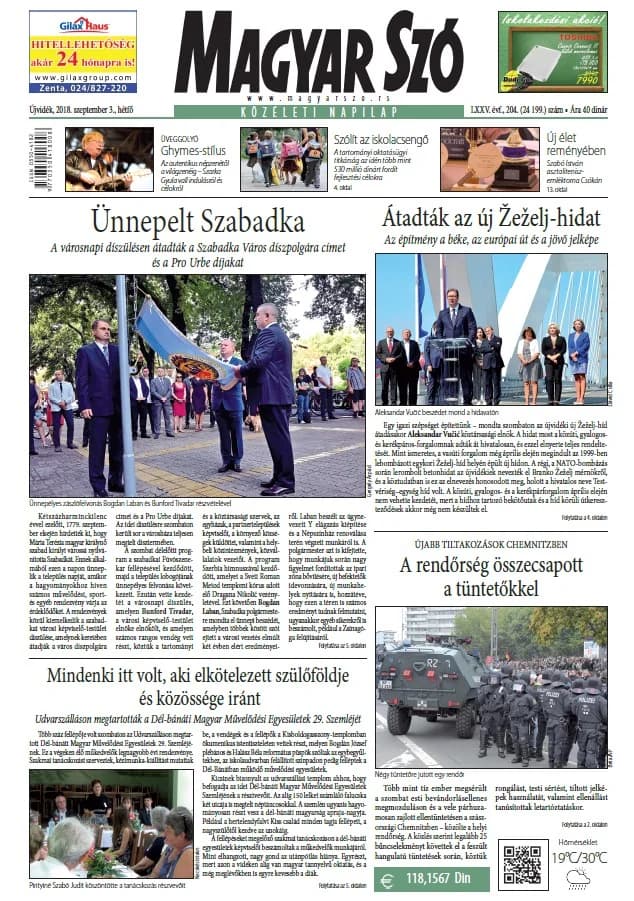 Magyar Szó, 75. évf. 2018. szeptember 3. 204. sz. 1–20. oldal