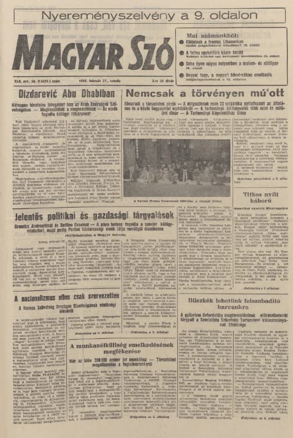 Magyar Szó, 42. évf. 1985. február 27. 56. sz. 1–16. oldal