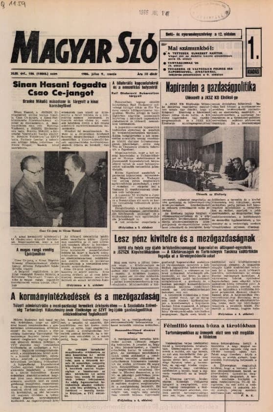 Magyar Szó, 43. évf. 1986. július 9. 186. sz. 1–16. oldal