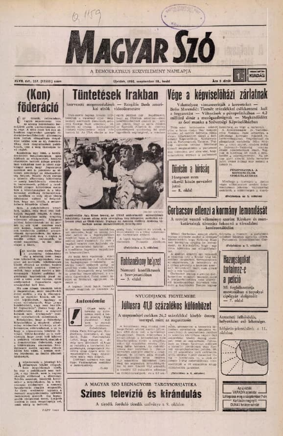 Magyar Szó, 47. évf. 1990. szeptember 18. 257. sz. 1–20. oldal
