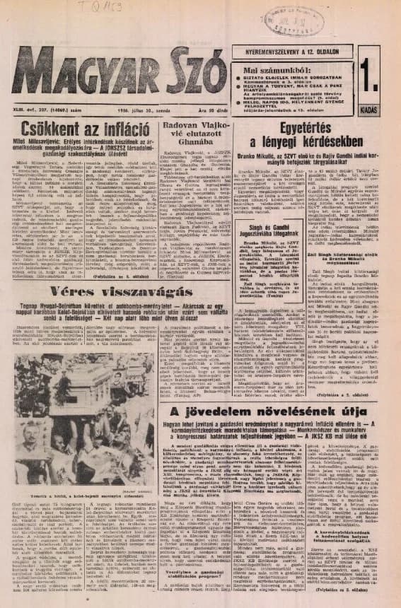 Magyar Szó, 43. évf. 1986. július 30. 207. sz. 1–16. oldal