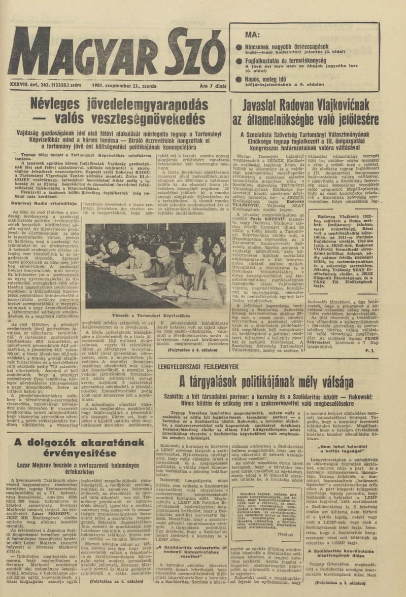 Magyar Szó, 38. évf. 1981. szeptember 23. 262. sz.