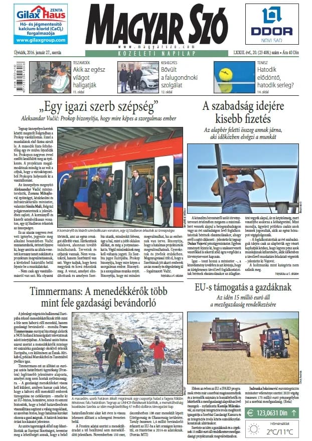 Magyar Szó, 73. évf. 2016. január 27. 20. sz. 1–16. oldal