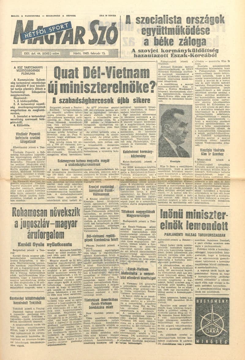 Magyar Szó, 22. évf. 1965. február 15. 44. sz. 1–14. oldal