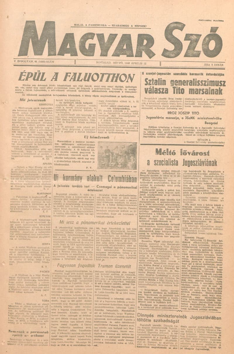 Magyar Szó, 5. évf. 1948. április 12. 88. sz. 1–4. oldal