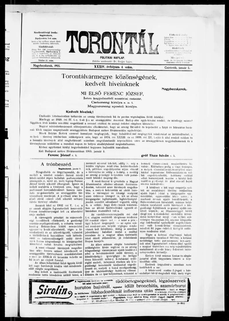 Torontál, 34. évf. 1905. január 5. 4. sz.