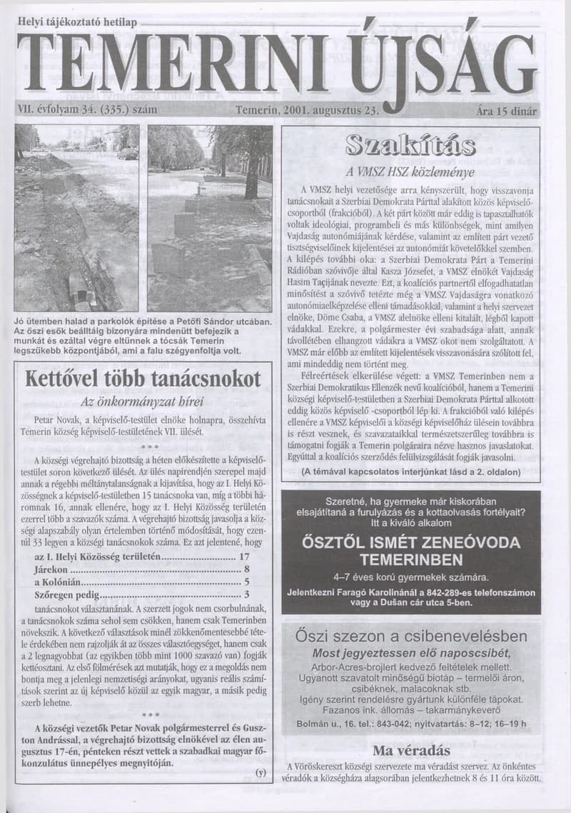 Temerini Újság, 7. évf. 2001. augusztus 23. 34. sz.