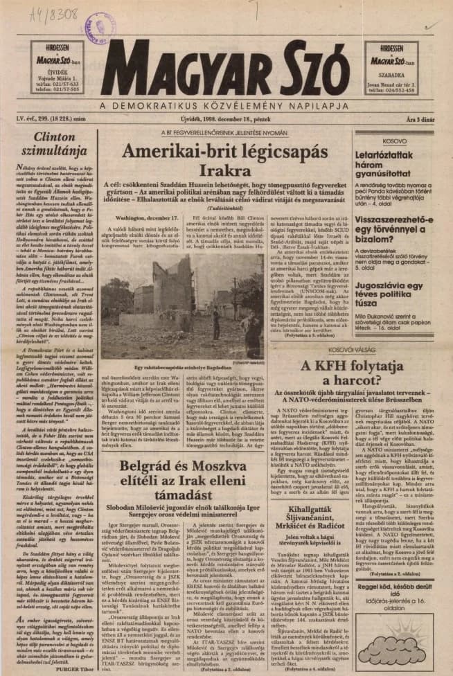Magyar Szó, 55. évf. 1998. december 18. 299. sz. 1–16. oldal