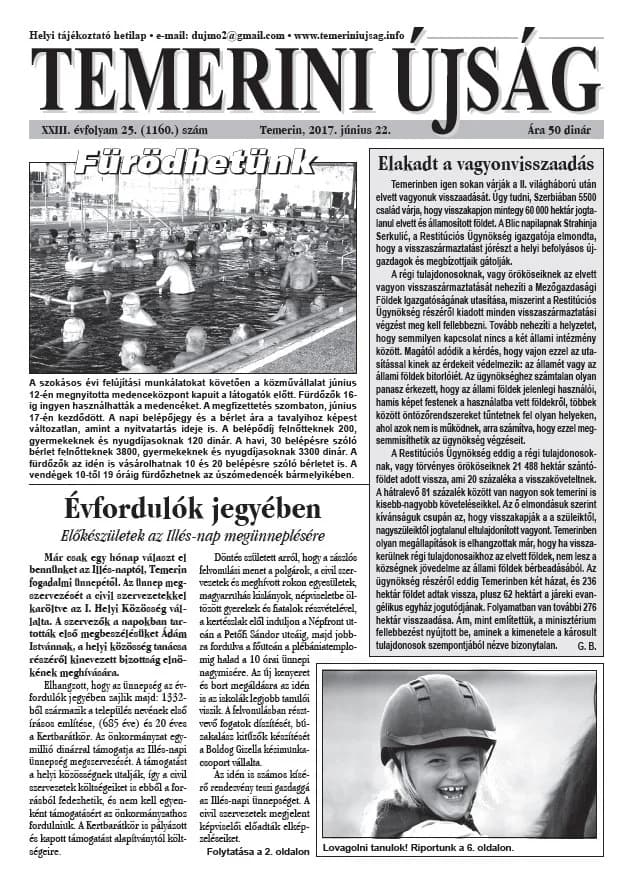 Temerini Újság, 23. évf. 2017. június 22. 25. sz.