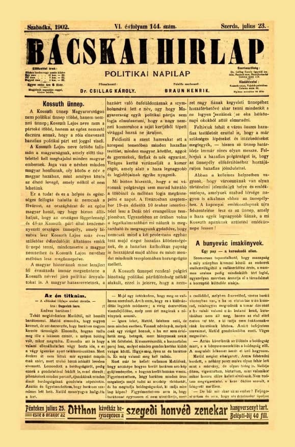 Bácskai Hirlap, 6. évf. 1902. július 23. 144. sz.