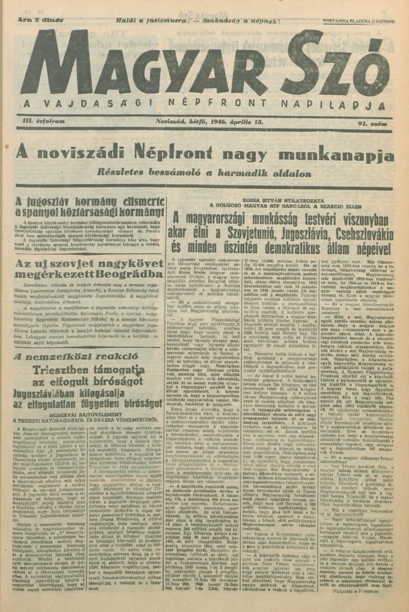 Magyar Szó, 3. évf. 1946. április 15. 91. sz. 1–6. oldal