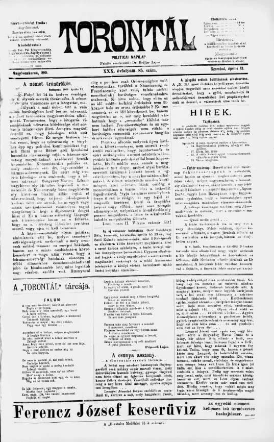 Torontál, 30. évf. 1901. április 13. 85. sz.