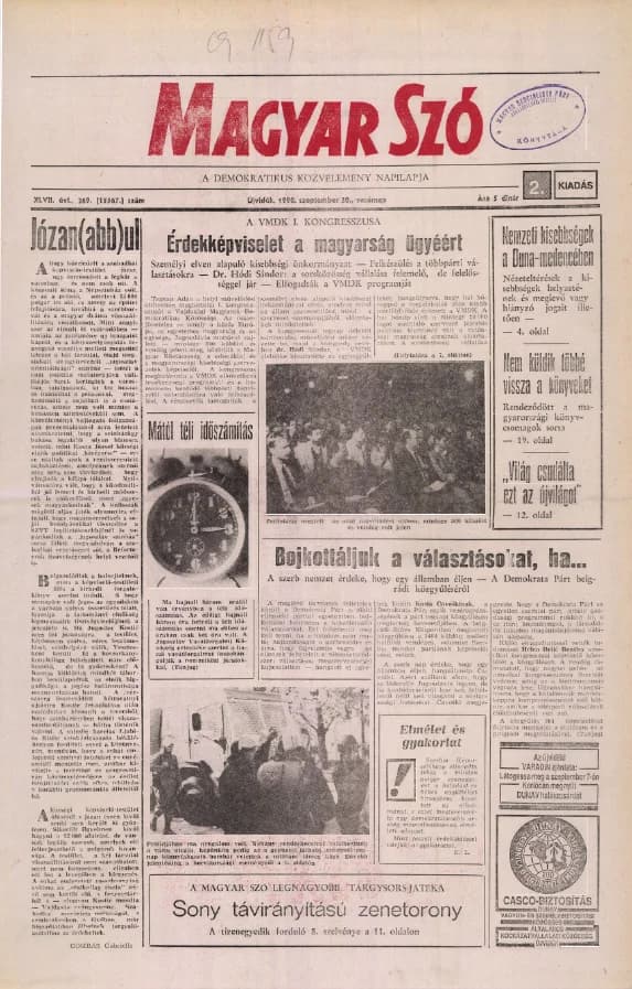 Magyar Szó, 47. évf. 1990. szeptember 30. 269. sz. 1–32. oldal