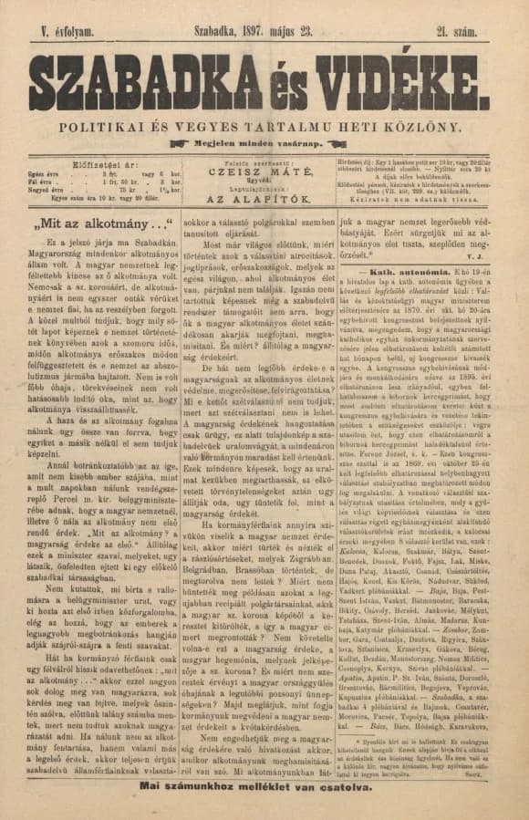 Szabadka és vidéke II, 5. évf. 1897. május 23. 21. sz.
