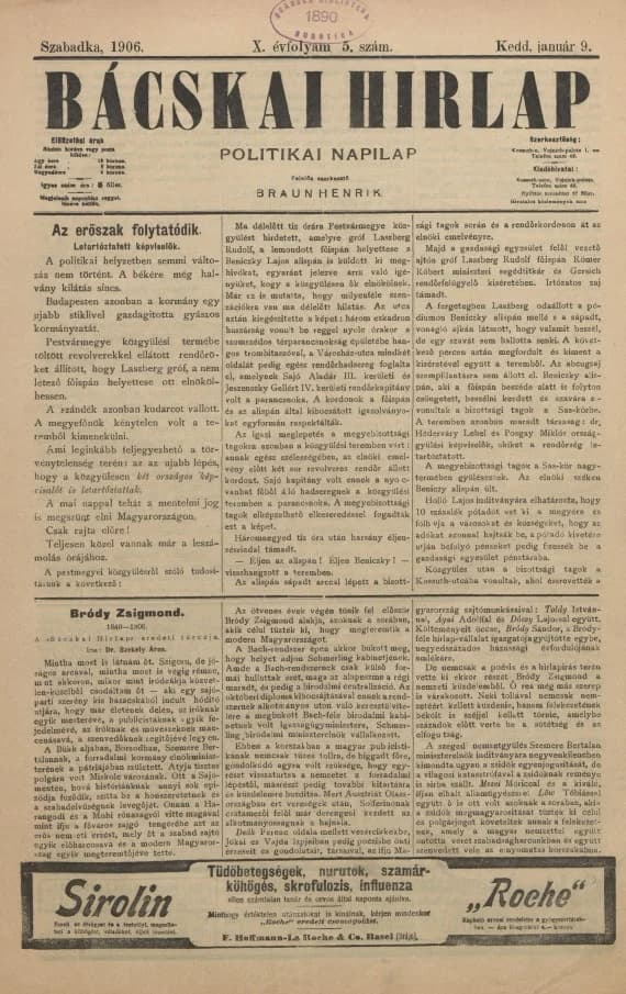 Bácskai Hirlap, 10. évf. 1906. január 9. 5. sz.