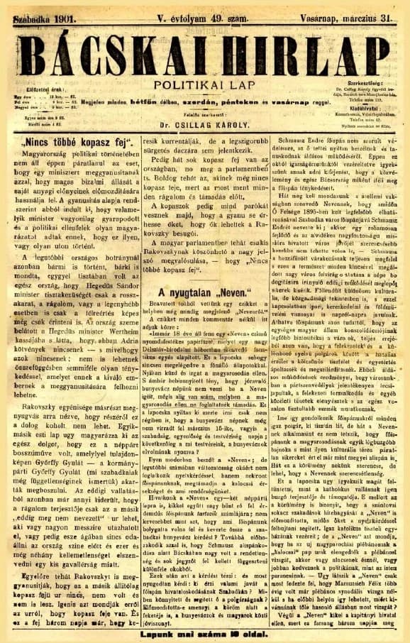 Bácskai Hirlap, 5. évf. 1901. március 29. 49. sz.