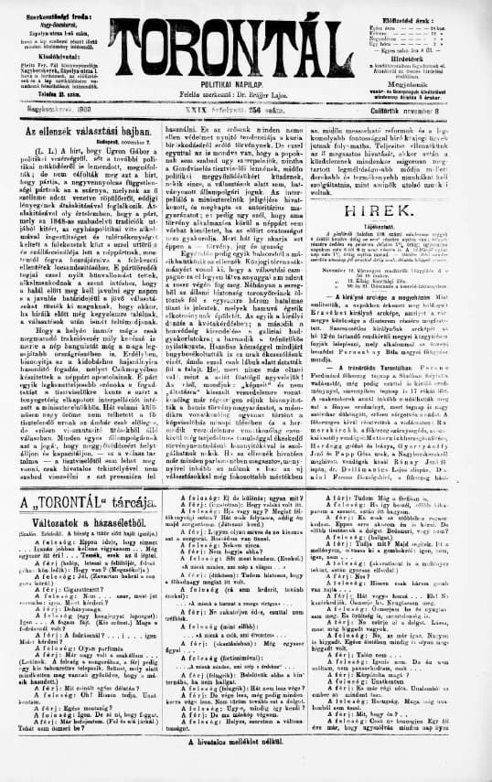 Torontál, 29. évf. 1900. november 8. 256. sz.