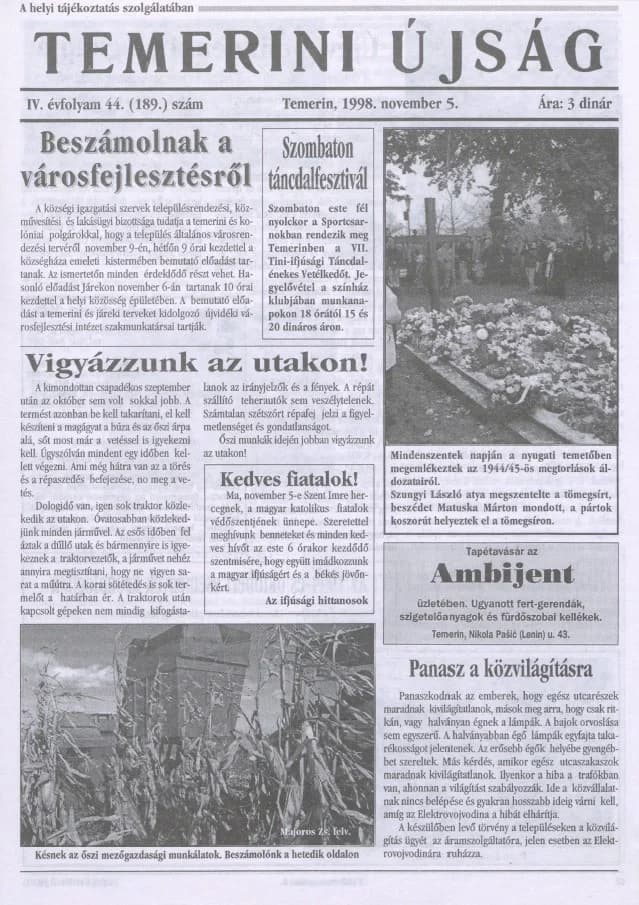 Temerini Újság, 4. évf. 1998. november 5. 44. sz.