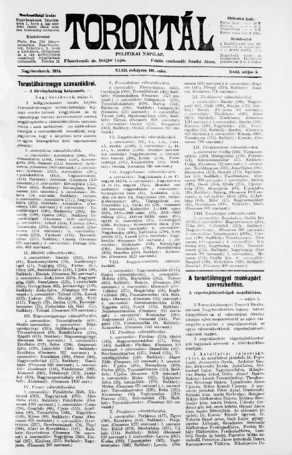 Torontál, 43. évf. 1914. május 5. 101. sz.