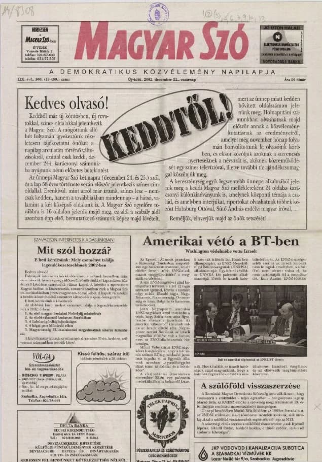 Magyar Szó, 59. évf. 2002. december 22. 303. sz. 1–28. oldal