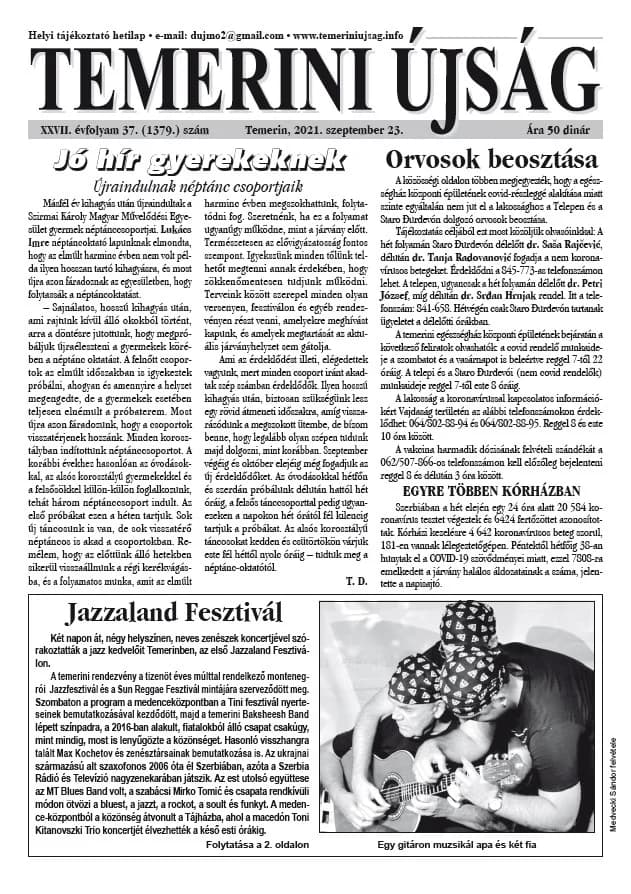 Temerini Újság, 27. évf. 2021. szeptember 23. 37. sz.