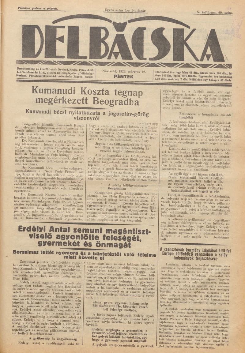 Délbácska, 10. évf. 1929. március 22. 69. sz.