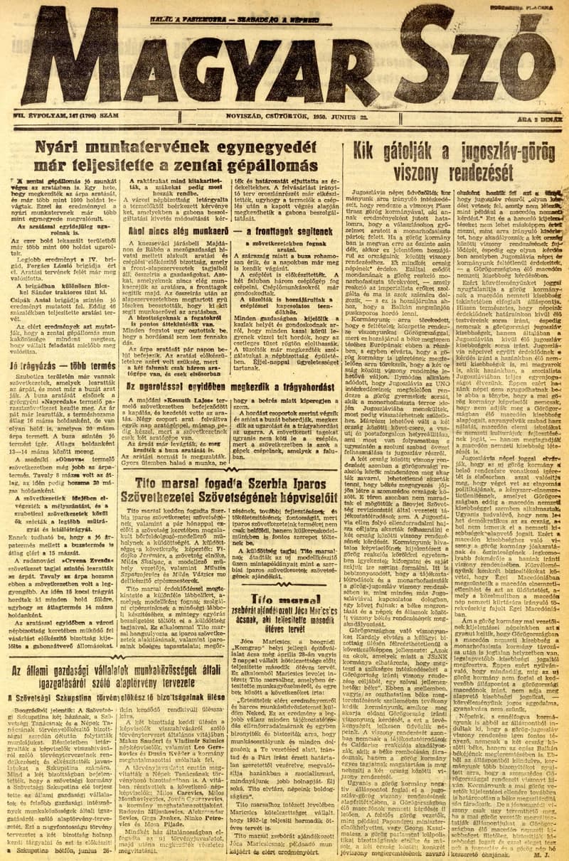 Magyar Szó, 7. évf. 1950. június 22. 147. sz. 1–4. oldal