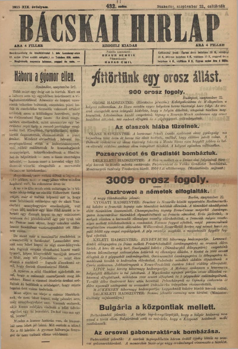 Bácskai Hirlap, 19. évf. 1915. szeptember 23. 432. sz.