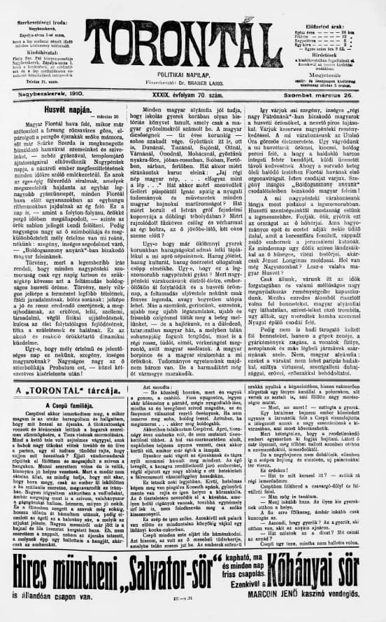 Torontál, 39. évf. 1910. március 26. 70. sz.