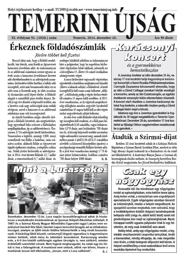 Temerini Újság, 20. évf. 2014. december 18. 51. sz.