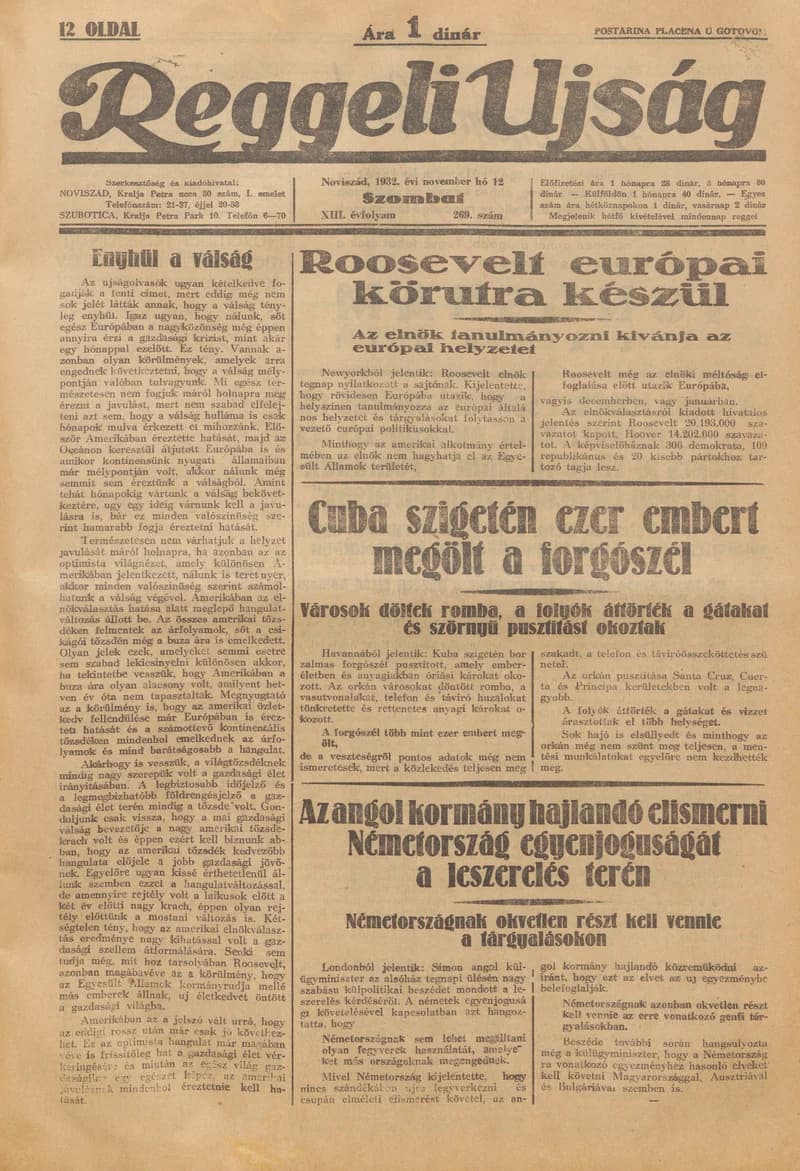 Reggeli Újság, 13. évf. 1932. november 12. 269. sz.