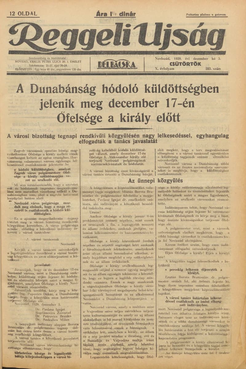 Reggeli Újság, 10. évf. 1929. december 5. 283. sz.