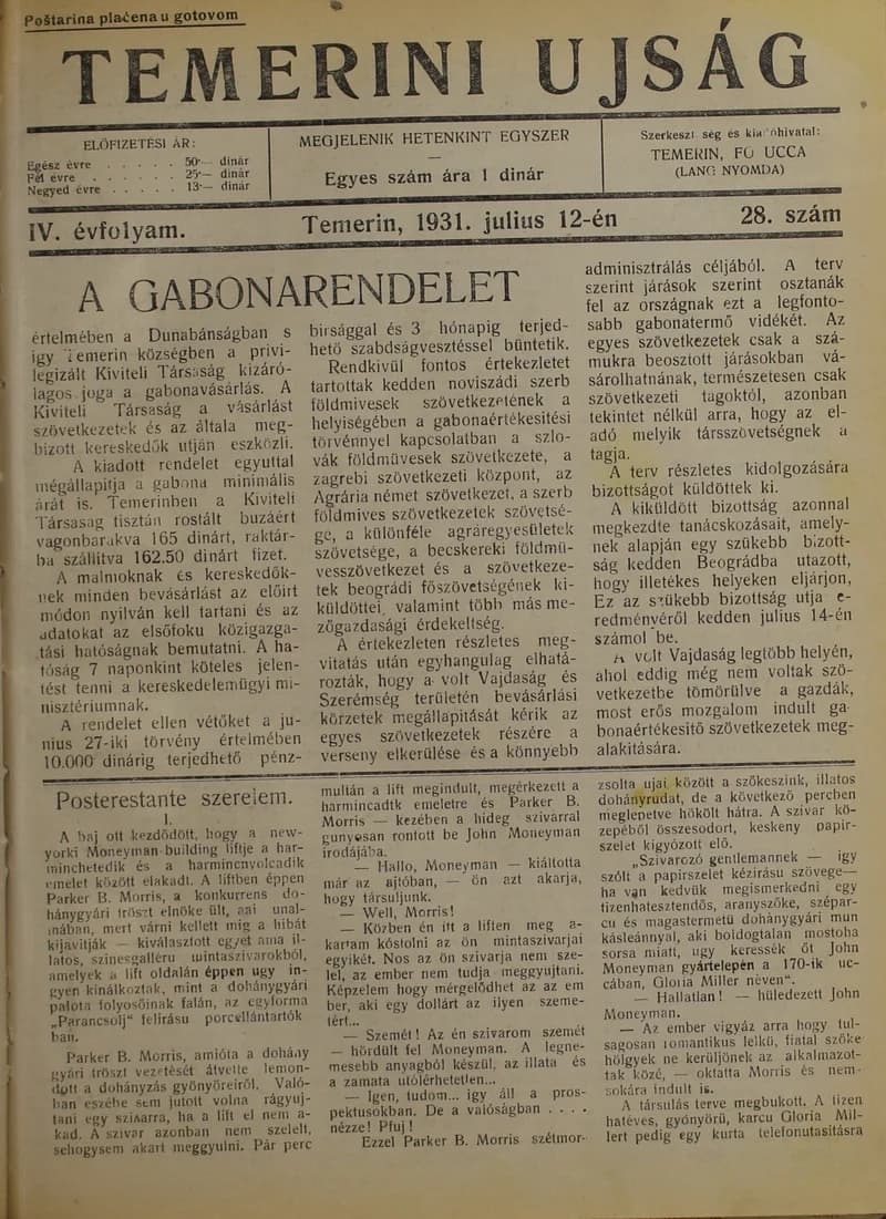 Temerini Újság 1928-1944, 4. évf. 1931. július 12. 28. sz.