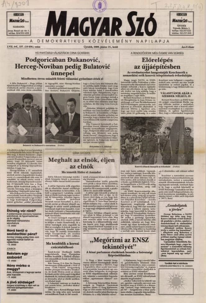 Magyar Szó, 57. évf. 2000. június 13. 137. sz. 1–16. oldal