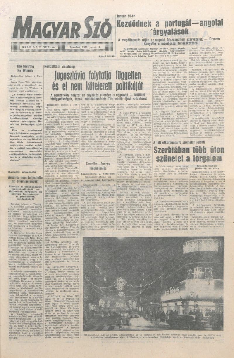 Magyar Szó, 32. évf. 1975. január 4. 2. sz. 1–20. oldal