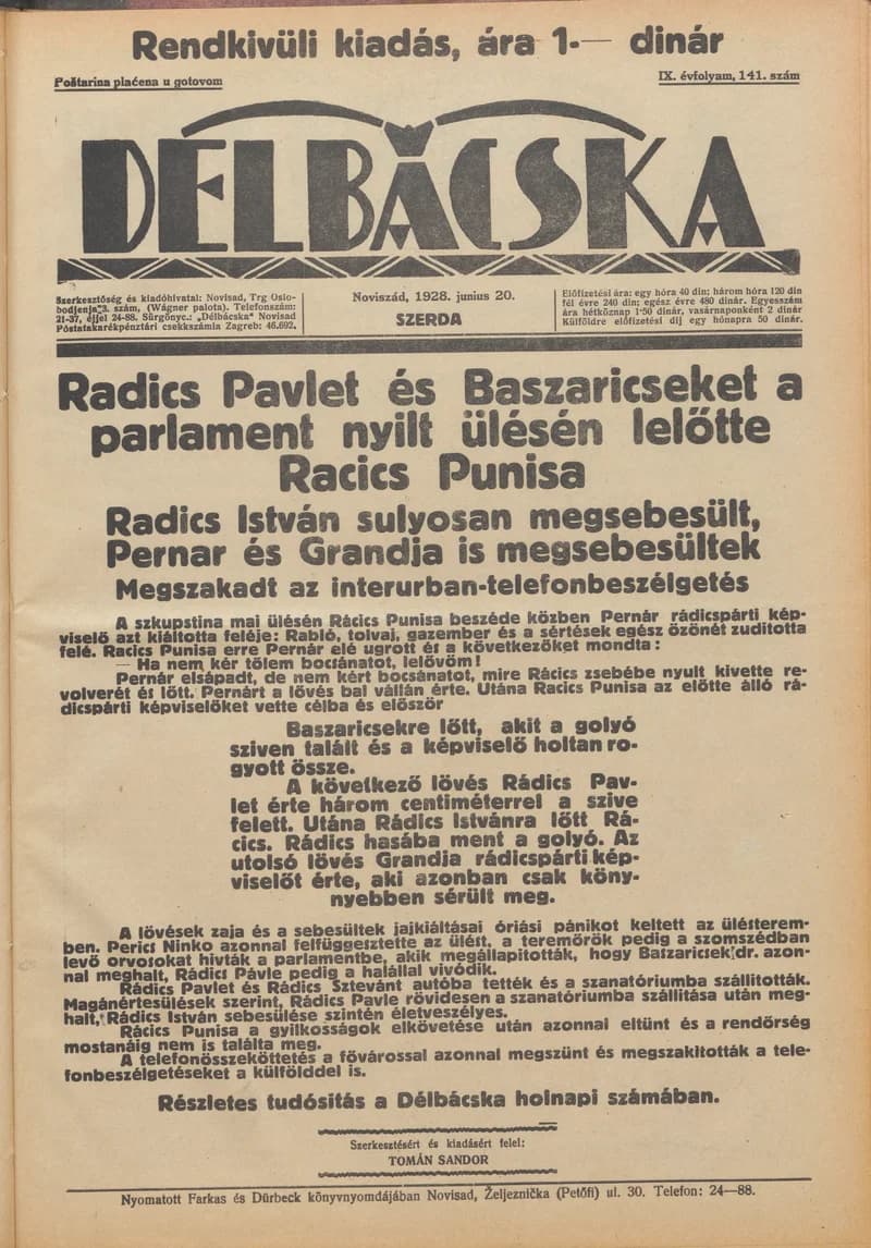 Délbácska, 9. évf. 1928. június 20. 141. sz.