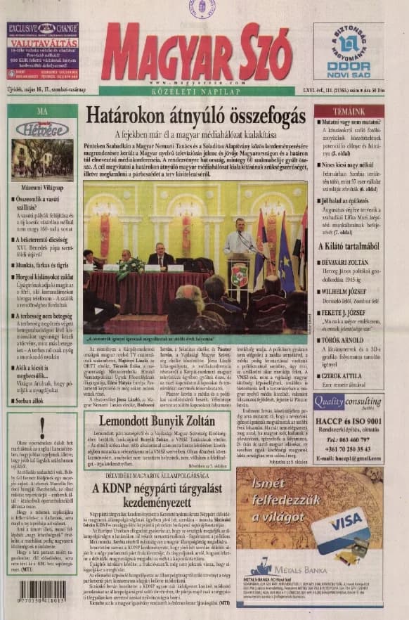 Magyar Szó, 66. évf. 2009. május 16. – 17. 111. sz. 1–24. oldal