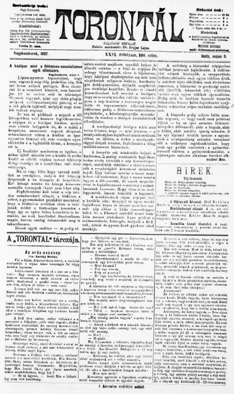 Torontál, 26. évf. 1897. május 3. 100. sz.