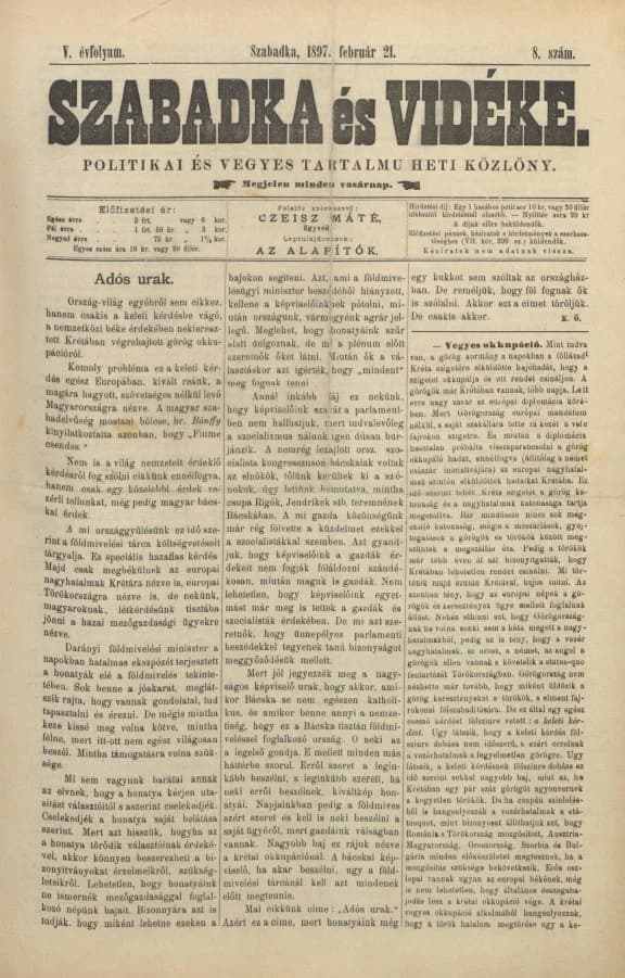 Szabadka és vidéke II, 5. évf. 1897. február 21. 8. sz.