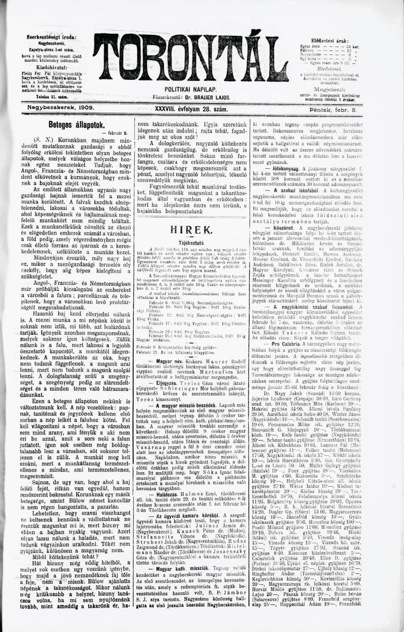 Torontál, 38. évf. 1909. február 5. 28. sz.