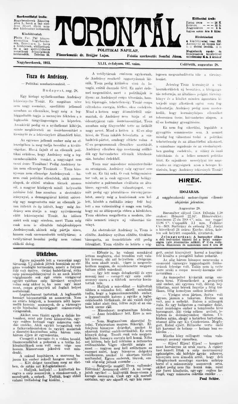 Torontál, 42. évf. 1913. augusztus 28. 197. sz.