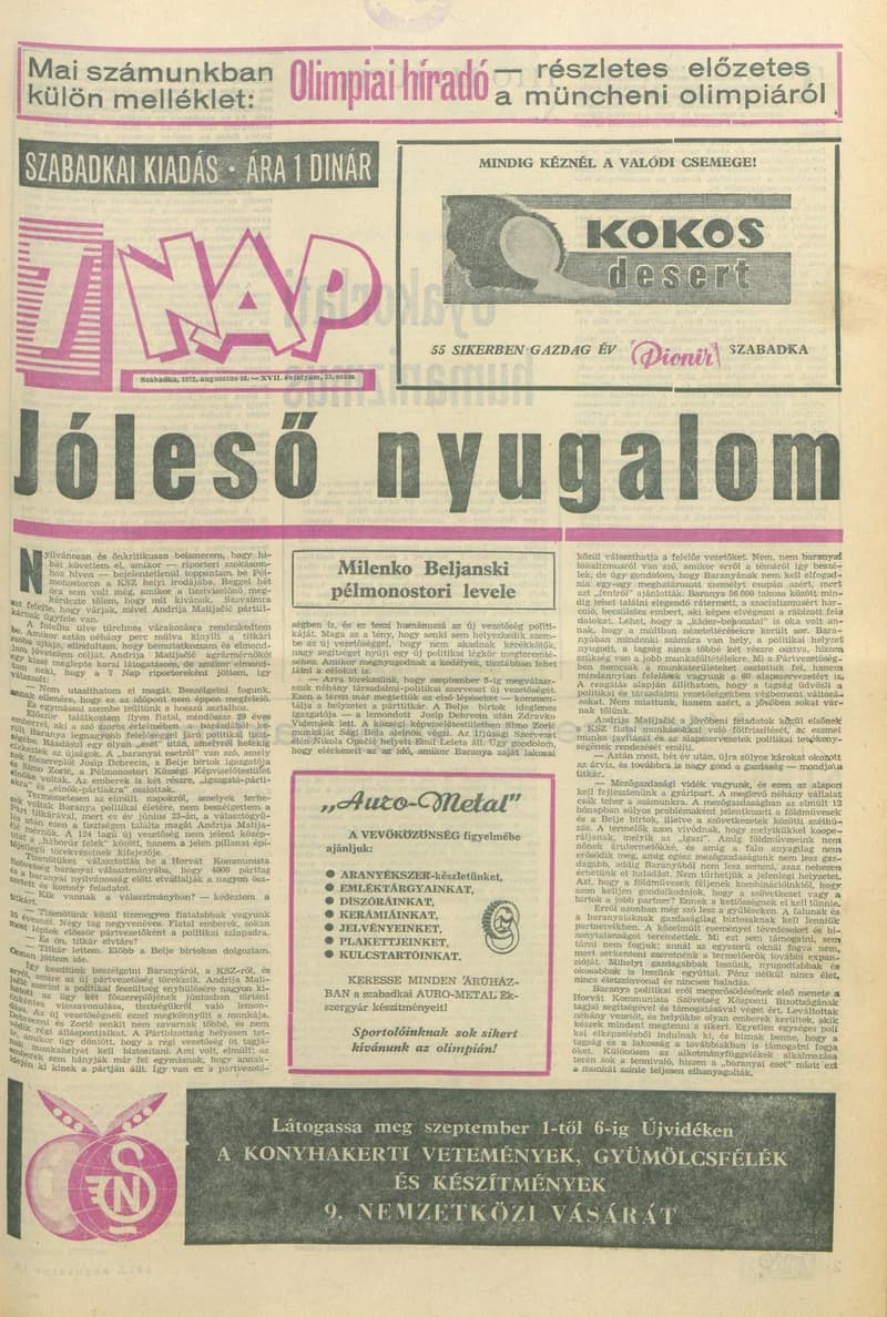 7 Nap, 27. évf. 1972. augusztus 18. 33. sz. 1–32. oldal