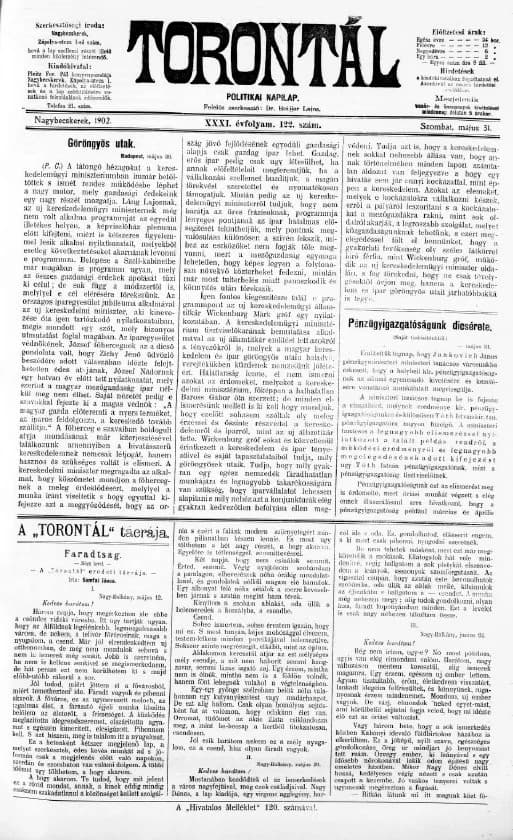 Torontál, 31. évf. 1902. május 31. 122. sz.