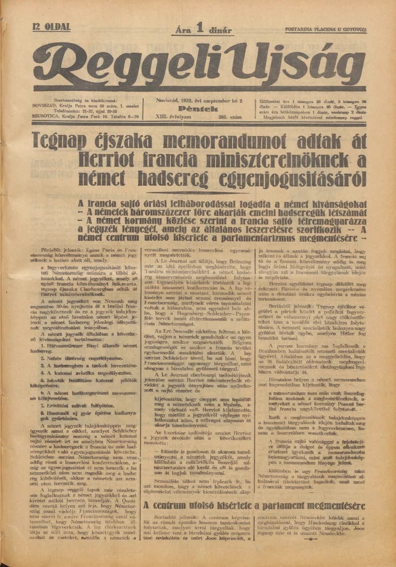Reggeli Újság, 13. évf. 1932. szeptember 2. 208. sz.