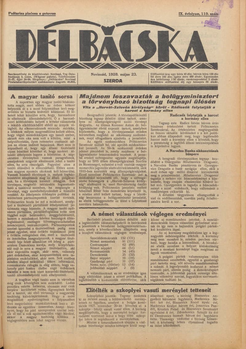 Délbácska, 9. évf. 1928. május 23. 119. sz.