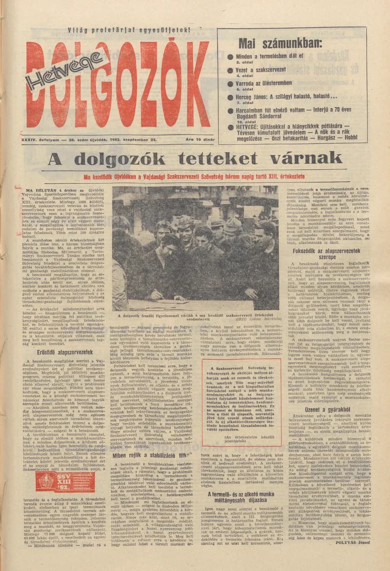 Dolgozók, 36. évf. 1982. szeptember 23. 38. sz.