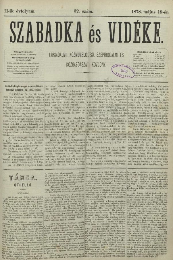 Szabadka és vidéke, 2. évf. 1878. május 19. 32. sz.